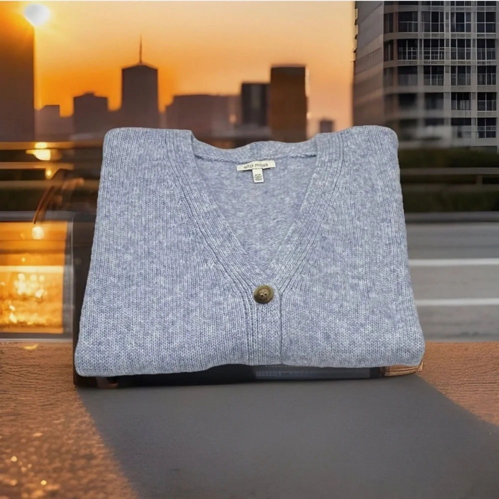 Ella Moss Womens Relaxed Boyfriend Fit Pockets Button-Up Cardigan Blue- Last One - Picture 2 of 4